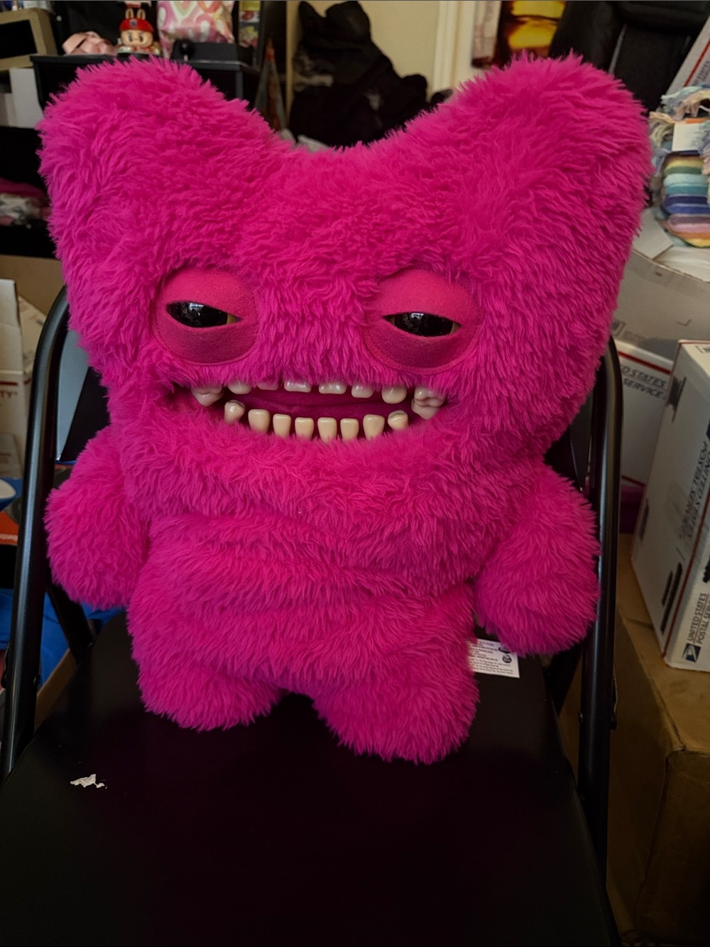Plush Bright Pink Furry Monster Stuffed Toy - Soft Collectible Plush